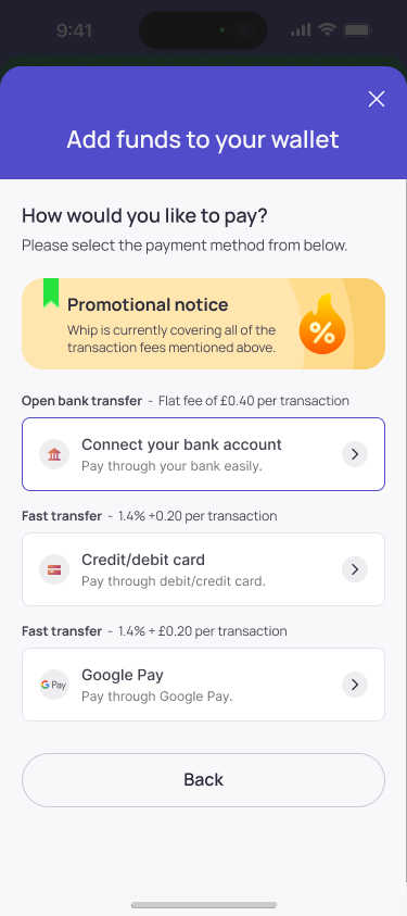 Add Funds to Wallet - Payment methods