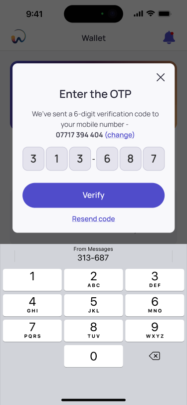 Entering the code (2FA)